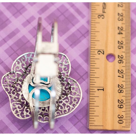 Vintage Floral Wavy Style Circle Blue Hinged Bangle 7 1/2 inch - BX9 - Picture 3 of 4